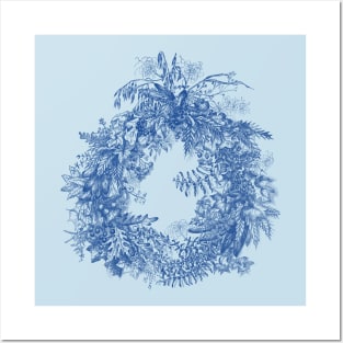 Cottagecore Aesthetic Blue Floral Wreath Posters and Art
